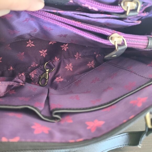 Anuschka Leather Hand Painted Wide Organizer Satchel Hummingbird Black - Picture 3 of 11